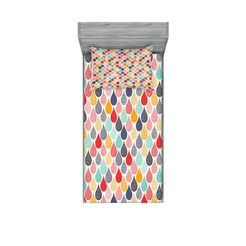 Multicolore drap-housse et coussin décoratif Ambesonne, Ensemble de draps pour lit simple + 3 pièces supp
