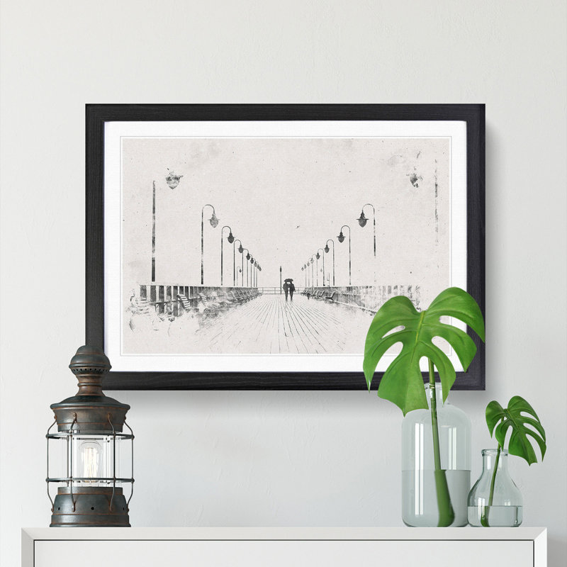 Couple upon the Pier - Picture Frame Painting Print, Black Framed, 62cm H x 87cm W x 2cm D