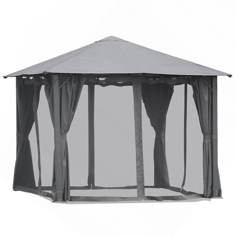 10' X 10' Patio Gazebo, Outdoor Gazebo Canopy Shelter With Netting & Curtains, Vented Roof,