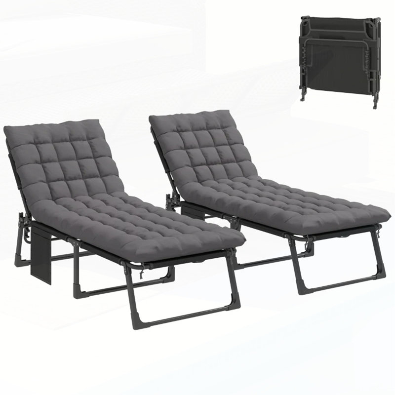 Garden Tanning Chair Set Of 2, Folding Chaise Lounge With Adjustable Backrest And Removable Cushion For Comfortable Outdoor Relaxation