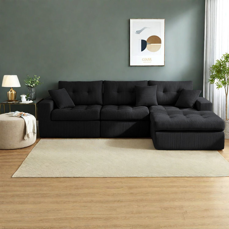 Compression Sectionals Corduroy 113 Inch Modern Chaise Sofa For Home