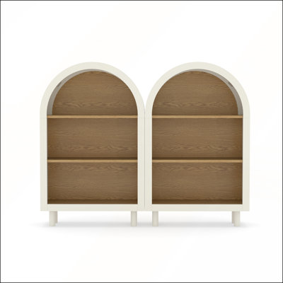 Elegant Arched Top Wooden Bookcase Set of 2, Modern 3-Tier Storage Shelf with White and Woodgrain Finish for Living Room, Bedroom, and Entryway