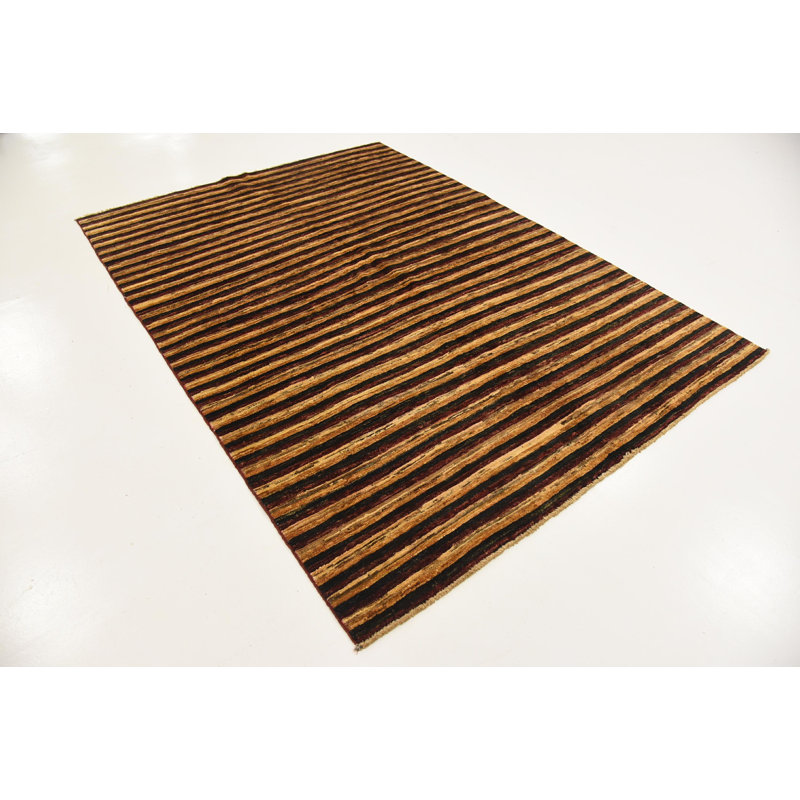 Tapis de surface en laine noir/brun 4 pi 10 po x 6 pi 8 po one-of-kind à la main-noué la new age Nash