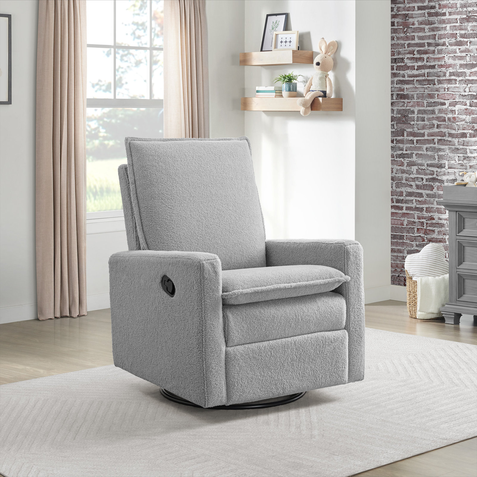 Uptown 360-Degree Swivel Glider Recliner, Koala Gray Polyester
