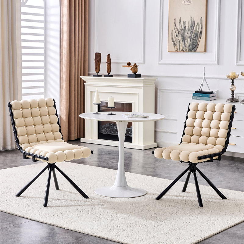 Ensemble de 2 chaises de salle à manger modernes en velours beige Puffy Bubble Ball, Beige, Noir