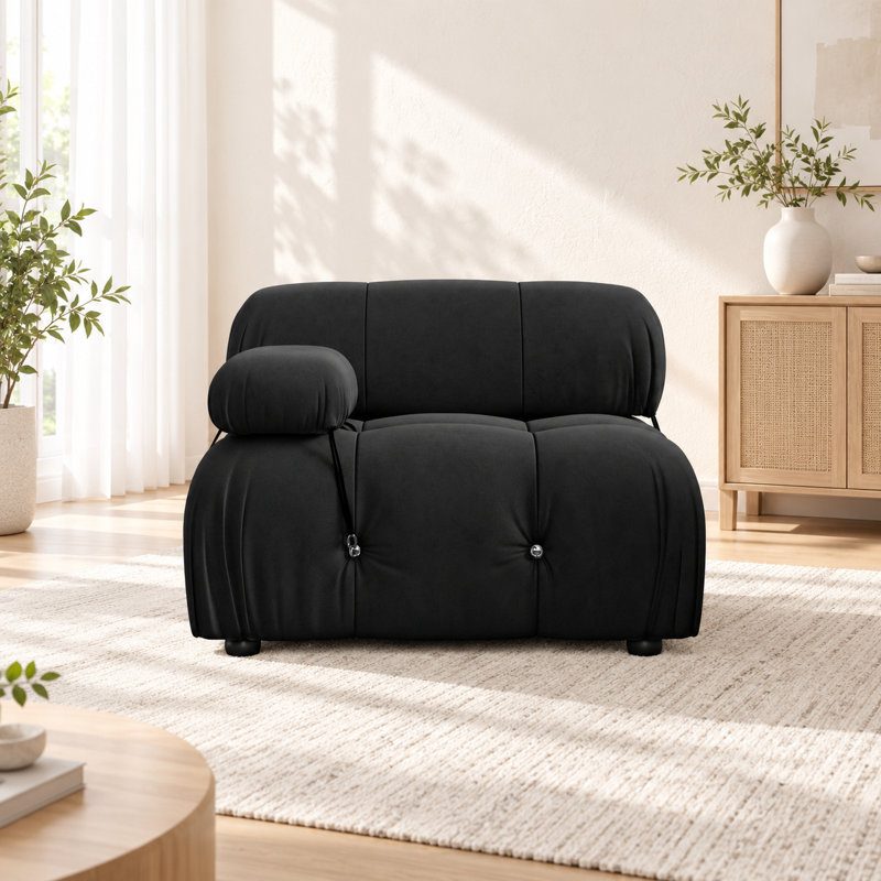 Upholstered Modern Velvet Fabric Single One-Armed Chair, Black