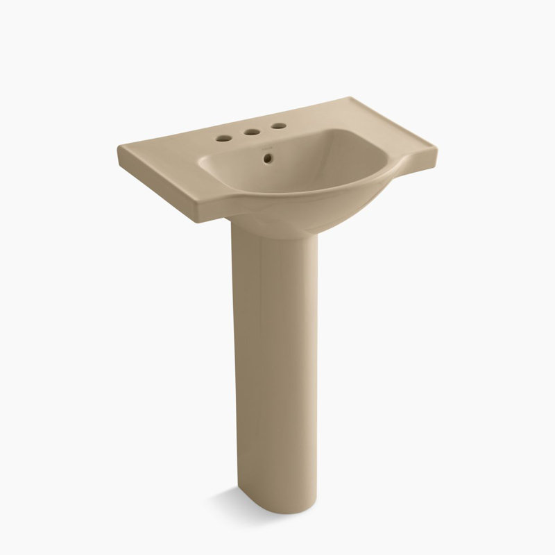 Veer™ Ceramic Pedestal Bathroom Sink with Overflow, Mexican Sand, 4" Centers, 35.5" H x 24" L x 18.25" W