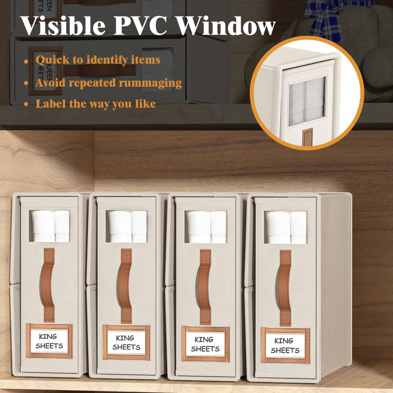 4-Pack Foldable Bedding Storage Bags For Sheets And Pillows, With Window, Beige