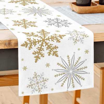 Christmas Table Runner White Gold Snowflake Table Runner Seasonal Winter Christmas Xmas Holiday Decorations For Indoor Outdoor Kitchen Dining Living Room 13 X 72 Inch