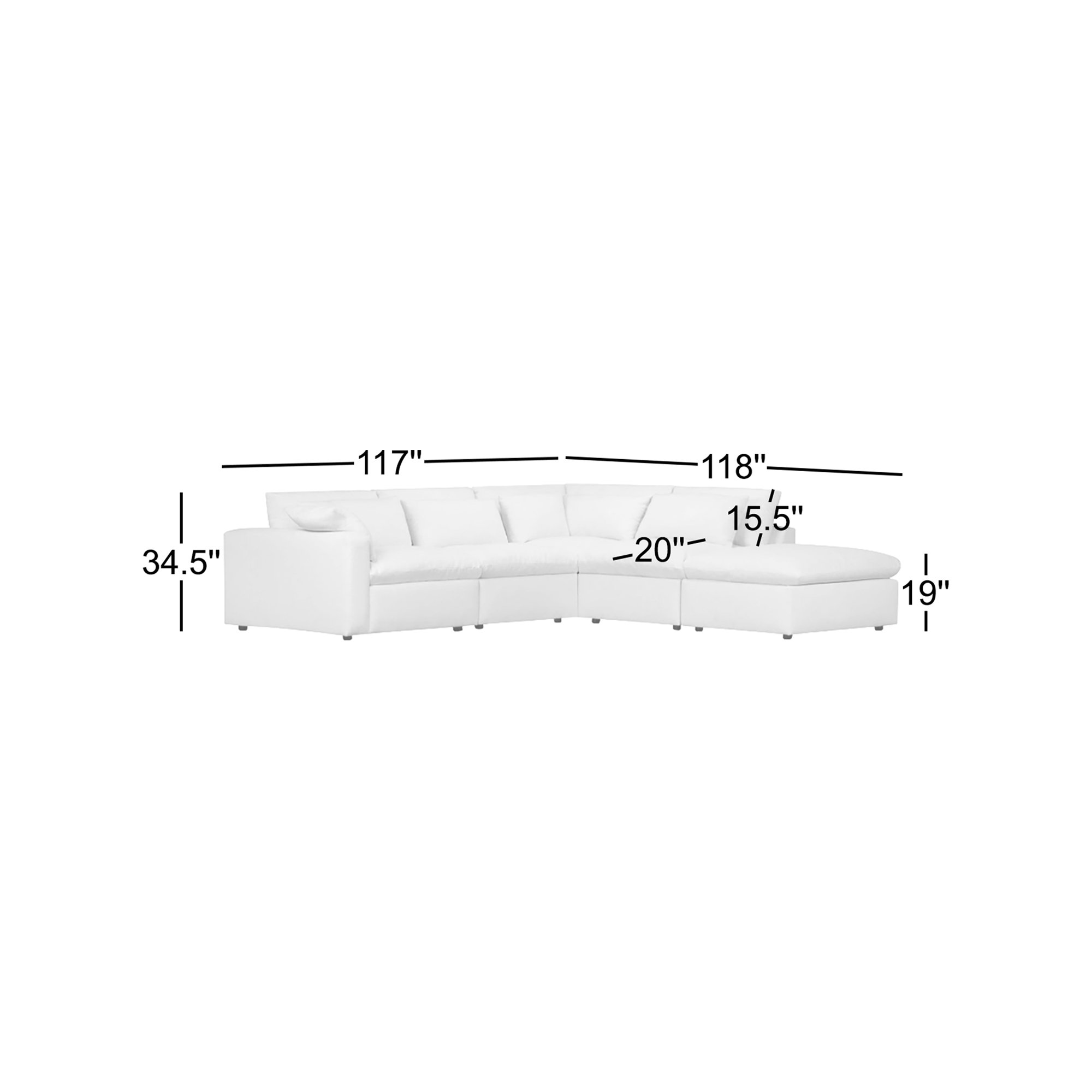Remy 5-Piece Modular Chaise Sectional, Monique Twine Textured Chenille, Right Hand Facing