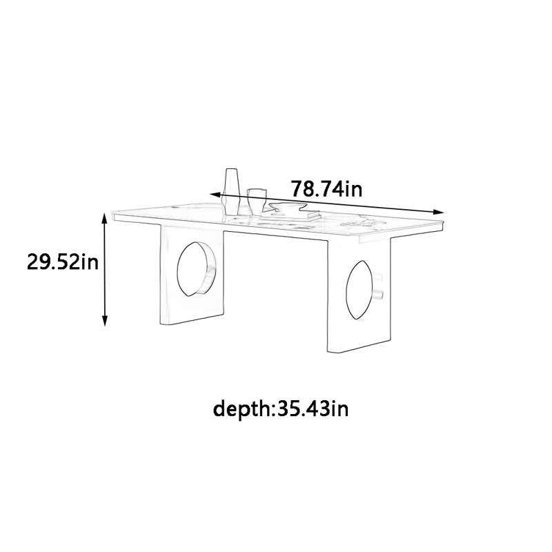 High quality rock slab rectangular dining table, 29.52"H x 78.74"L x 35.43"W  