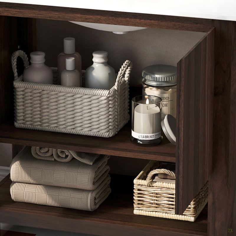 Meuble-lavabo moderne de 36 po avec lavabo rectangulaire en céramique, armoire de salle de bain avec grand espace de rangement et portes à fermeture en douceur à 45 degrés, 1 tablette ouverte en bas