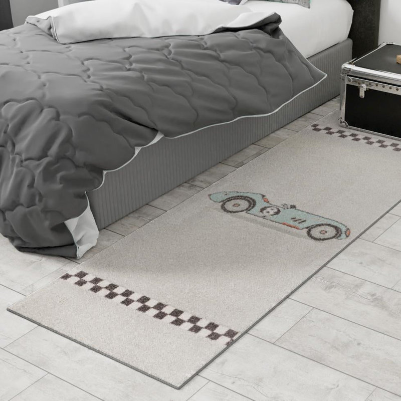 Gray Synthetic Easy Care Stain-resistant Kids Runner Rug