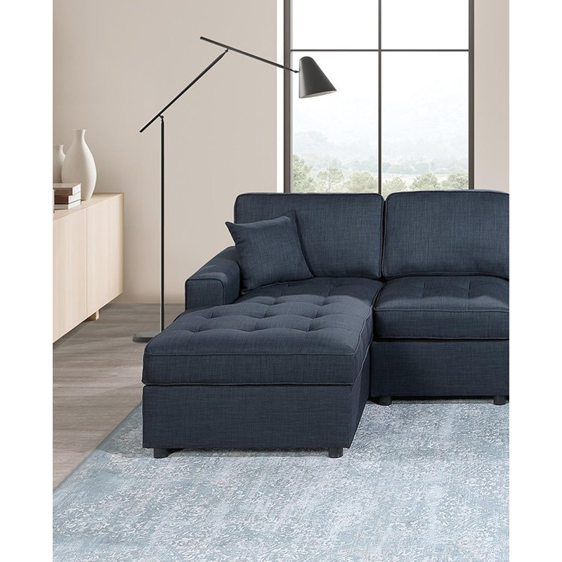 Canapé modulaire avec méridienne, Tissu bleu foncé