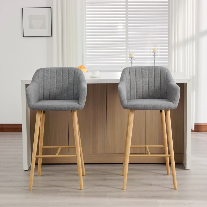 Ensemble de 2 tabourets de bar modernes avec îlot de cuisine avec dossier, accoudoirs, repose-pieds et pieds en bois massif