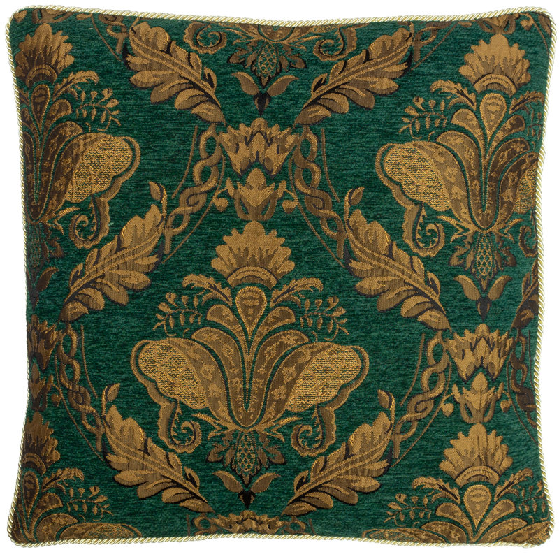 Shiraz Floral Damask Polyester Filled Cushion, Emerald, 45cm x 45cm