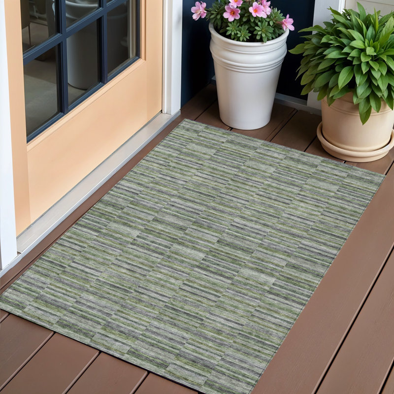 Tapis intérieur lavable rayé gris 3 pi x 5 pi