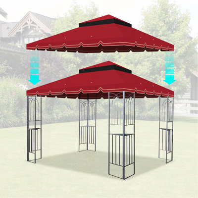 Auvent de remplacement pour abri de jardin extérieur 10 x 10 pi, bordure de toit de tente de pavillon à deux niveaux seulement (cadre non inclus) - rouge