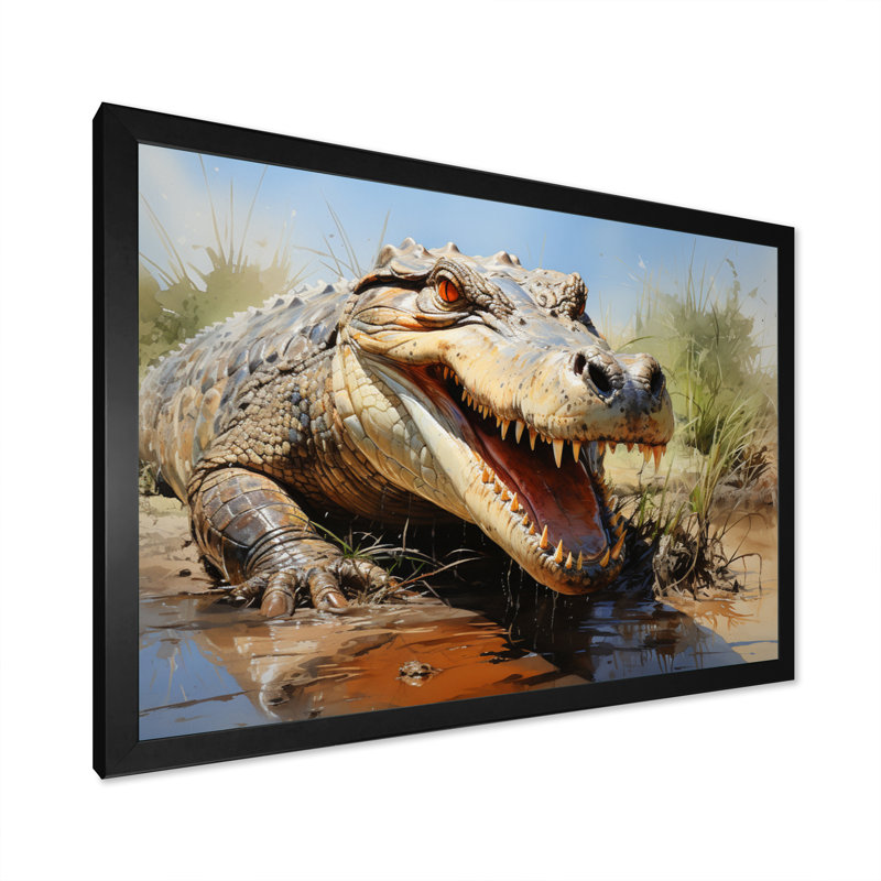 Portrait de crocodile africain, H 12 po x l 20 po x P 1 po, Cadre photo noir