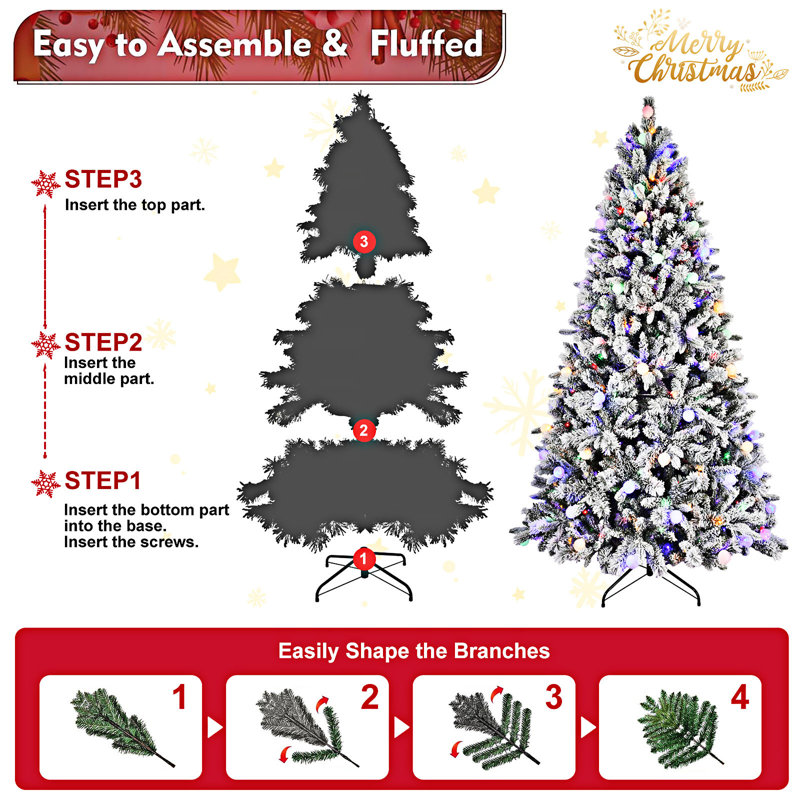 Arbre de Noël PE + PVC flocé, 7'6"