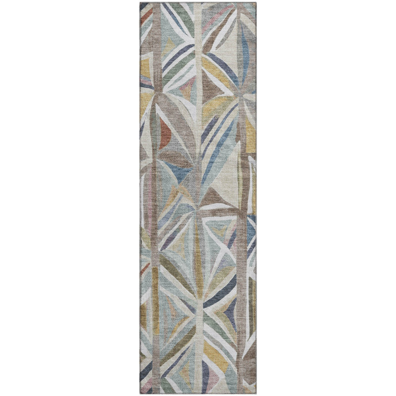Premium Machine Washable Mayfield AMF2253 Geometric Rug, 2'3" x 7'6" Runner, Taupe
