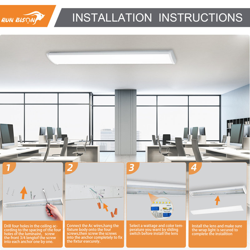 4 ft. Integrated LED Dimmable Wraparound Light fixture, CCT/Wattage/Lumens Selectable
