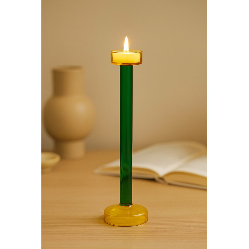 Porte-bougie en verre Montana - jaune et vert, H 13,25 po x l 3 po x P 3 po, Green/Yellow