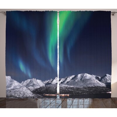 Sky Northern Lights Aurora over Fjords Mountain at Night Norway Solar Image Art Graphic Print & Text Semi-Sheer Rod Pocket Curtain Panels -  East Urban Home, EABN8239 39455136