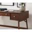 Bureau de style moderne à hauteur de comptoir avec tiroirs de rangement à finition brune et quincaillerie à poignée en nickel