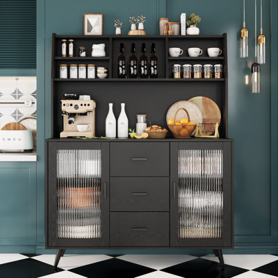 Itzayanna 63" Pantry Cabinet with shelves and glass door (WY-004) by Latitude Run