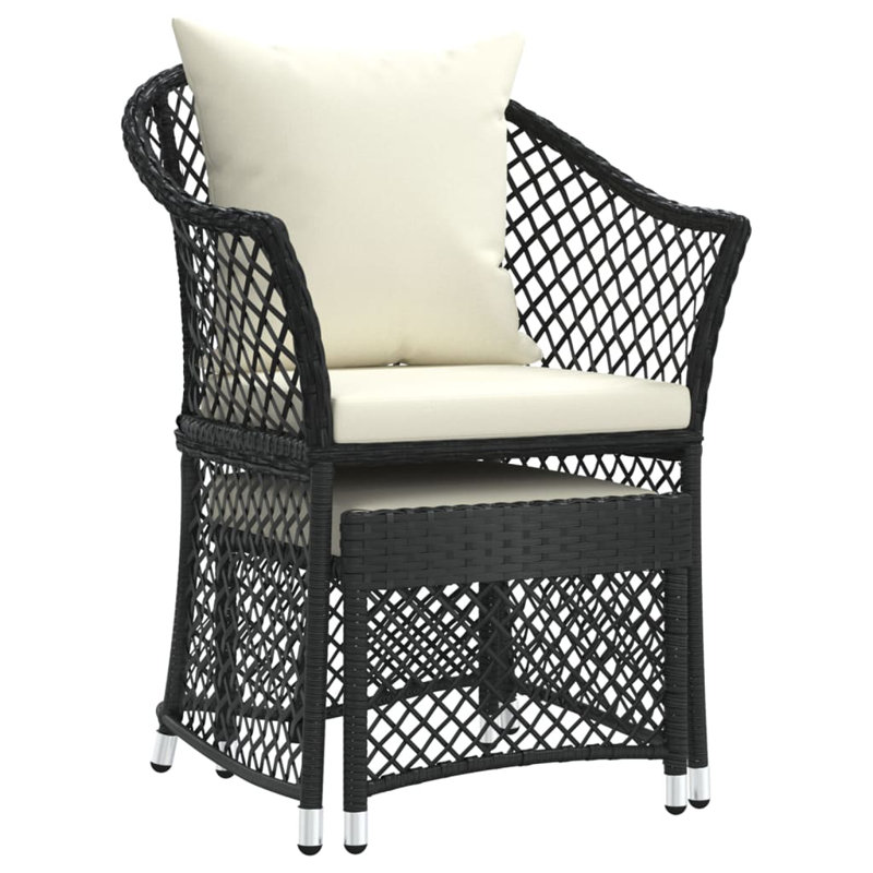 Wicker Outdoor Lounge Chair with Ottoman, Black, White