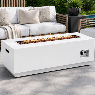 Table de foyer d'extérieur 48 pouces, table de foyer au propane 50 000 BTU avec boîte de réservoir cachée, couvercle amovible, pierres de lave et brûleur en acier inoxydable 304, foyer au gaz rectangulaire pour patio extérieur