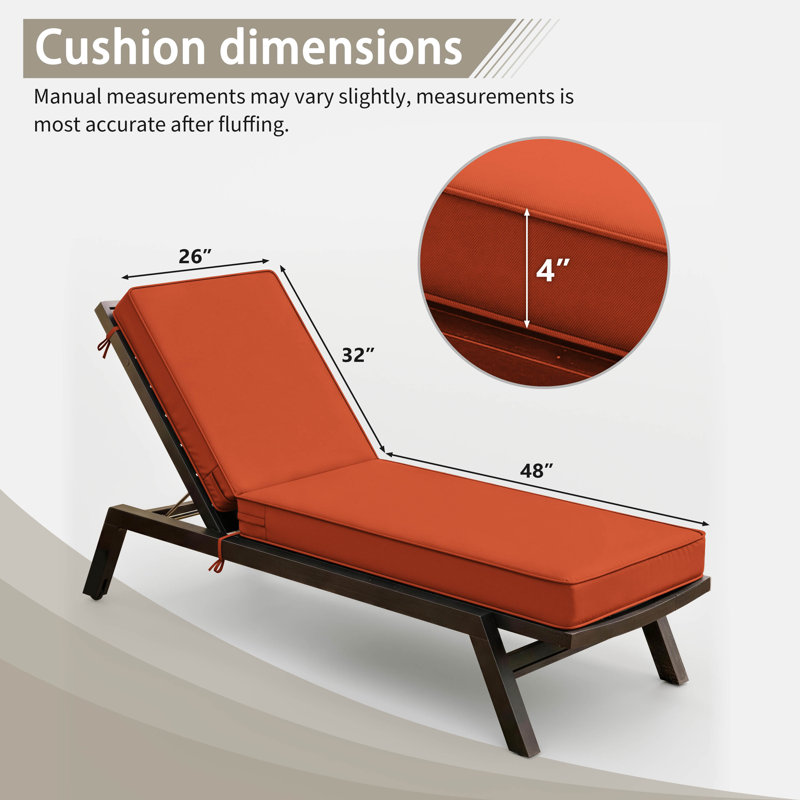 Outdoor Chaise Lounge Chair Cushion, Orange, 2, 80" W x 26" D