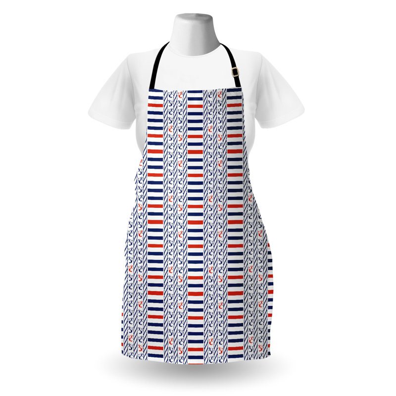 Tablier nautique East Urban Home unisexe, rayures marines, taille adulte, bleu nuit orange