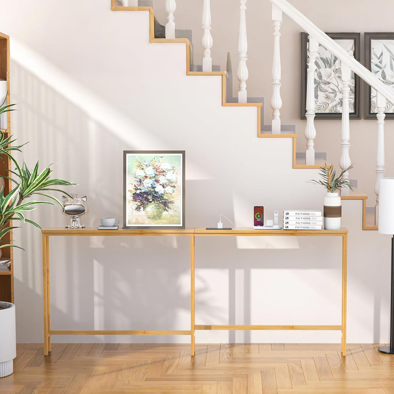 Console étroite 70,9 "avec prise, bambou derrière-canapé, naturel