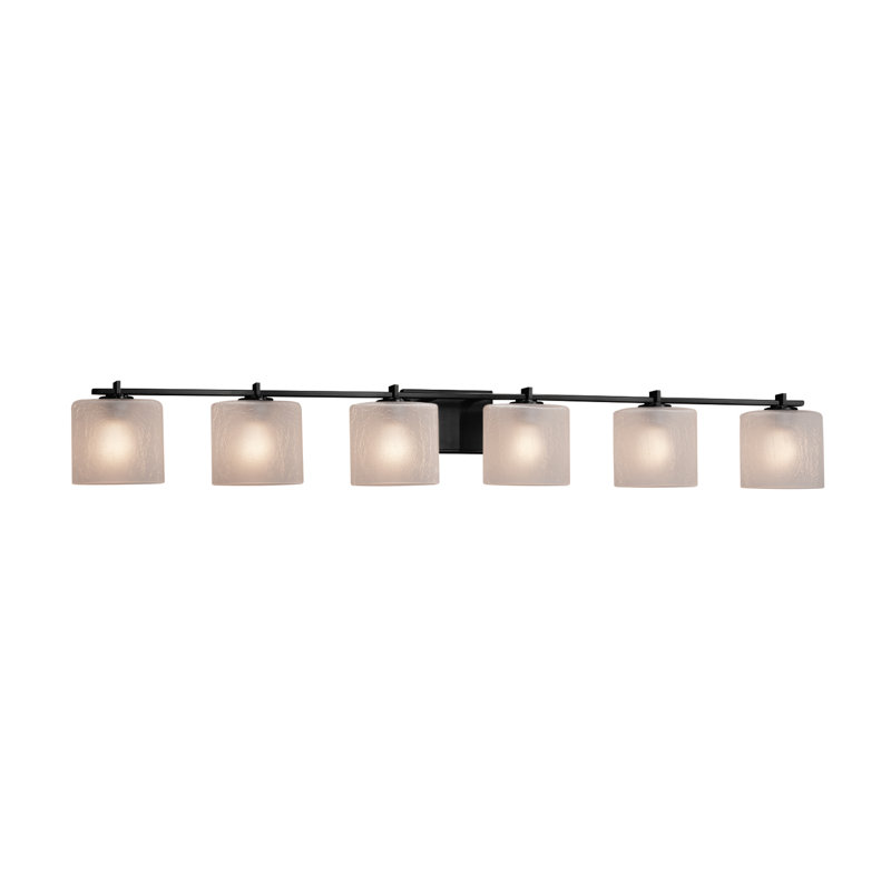Casson 6 - Light Dimmable Vanity Light, Matte Black, Frosted Crackle, Dedicated LED