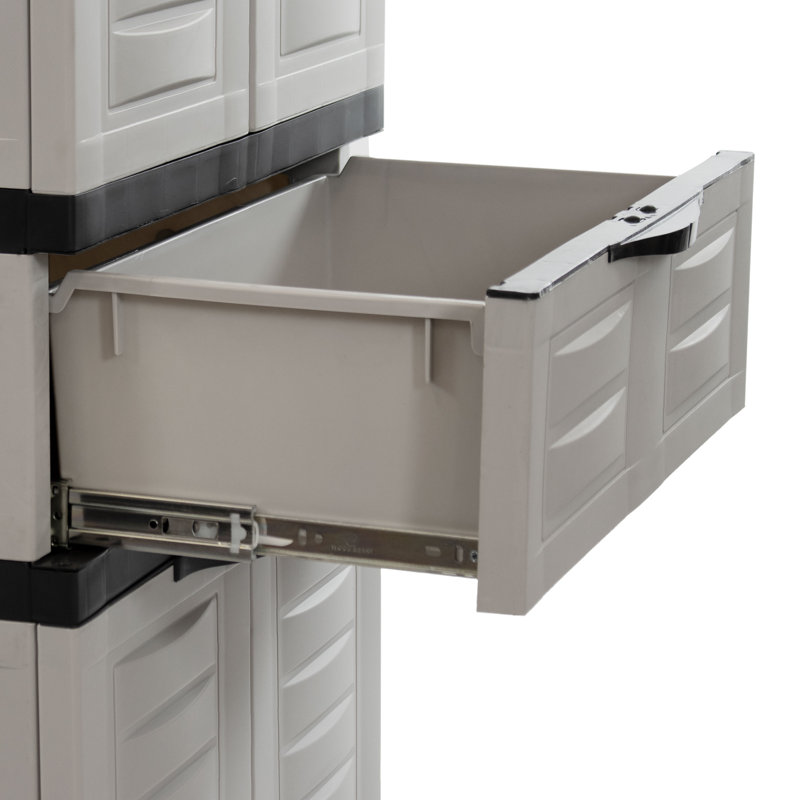 Storage Cabinet with 2 Adjustable Shelves and Center Drawer, Gray/Charcoal Trim