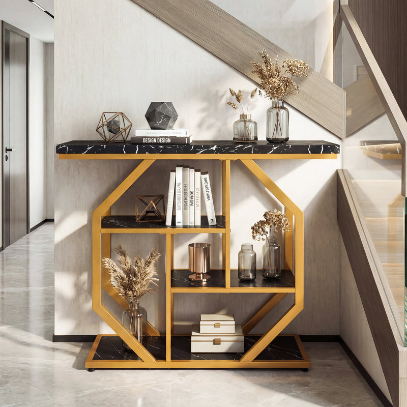  Console de 40 po avec tablettes géométriques en métal pour entrée de couloir