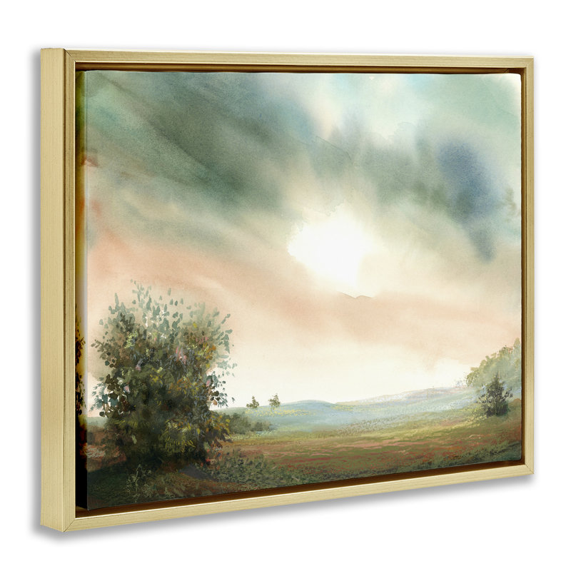 Lever de soleil sur un cadre flottant champ pastoral, design par Ashley Davis, H 25 po x l 31 po