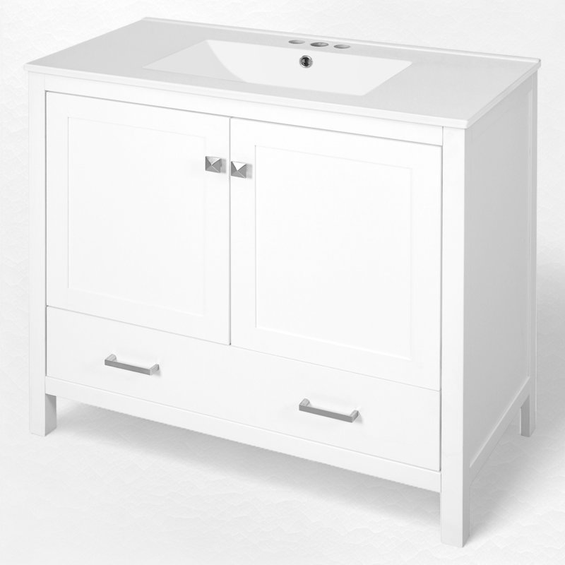 Meuble-lavabo simple 36 po avec lavabo en céramique, Blanc