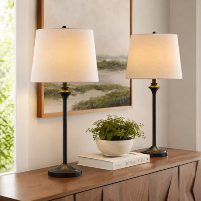 Lolley 26" Modern Metal Table Lamp with Knob Switch and Linen Shade