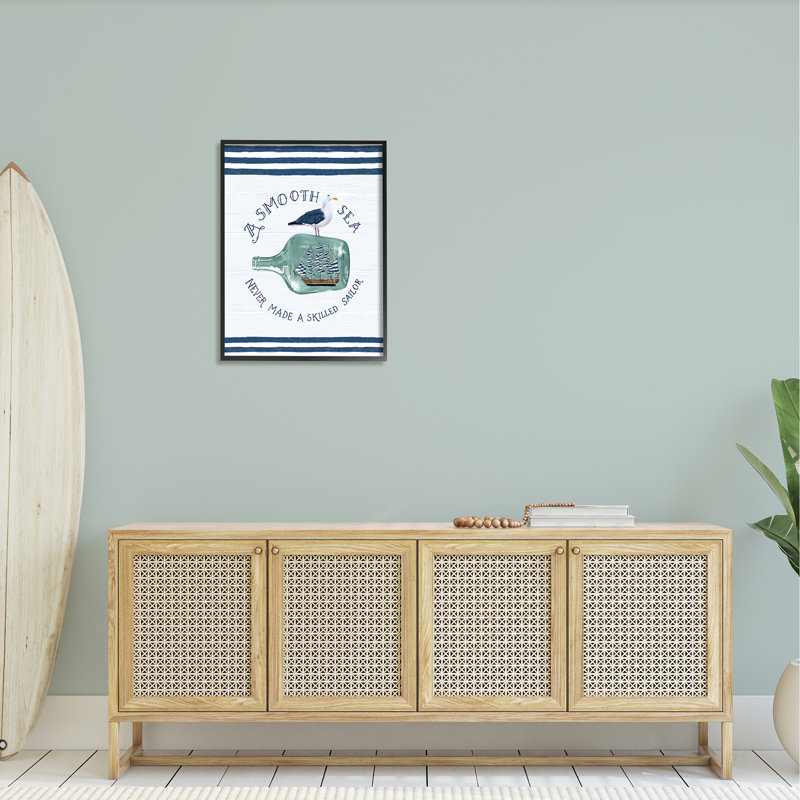 Bateau en bouteille goéland, Giclée encadrée noir minuit, H 30 po x l 24 po x P 1,5 po