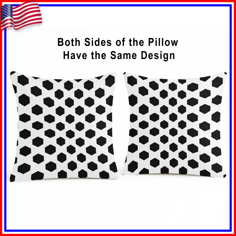 Coussins décoratifs noirs à motif hexagonal, 14 X 14 pouces