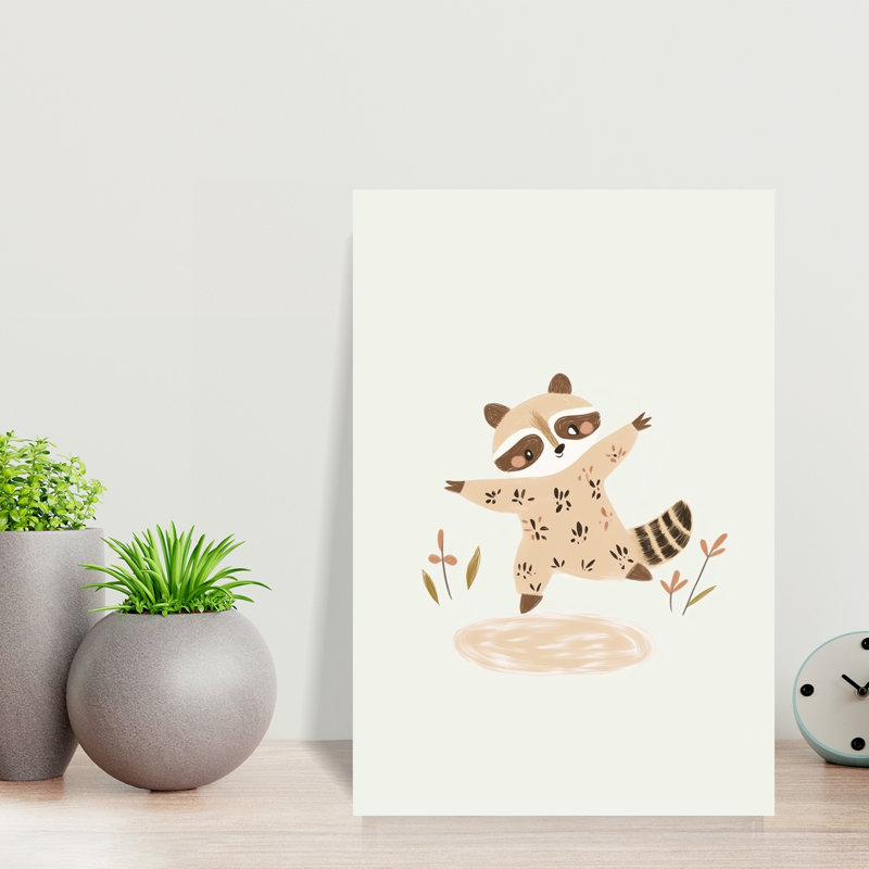 Happy Raccoon Dance Contemporary Forest Wall Art Print by Mathieu - Wrapped Canvas Print, 45.72cm H x 30.48cm W