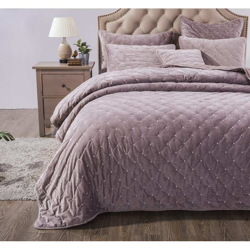 Ensemble de courtepointe Velvety Dreams, Courtepointe double et 2 taies décoratives standa, Mauve