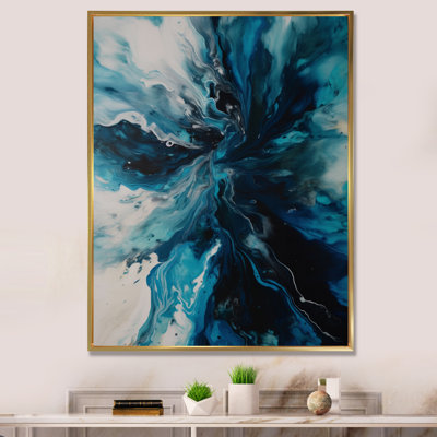 Art sur toile abstrait bleu sarcelle et noir - fantaisie II