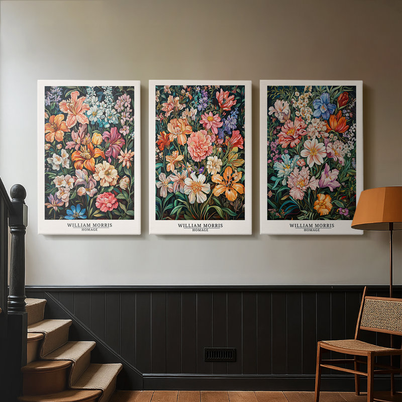 Série sur toile de fond enveloppée sur mesure de la série XVII de Wm Morris - 3 pièces, H 12 po x l 24 po
