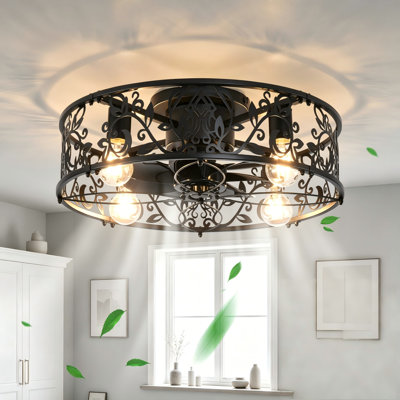 Ventilateur de plafond réversible en cage 20,1 po avec ensemble d'éclairage et télécommande Lopezville