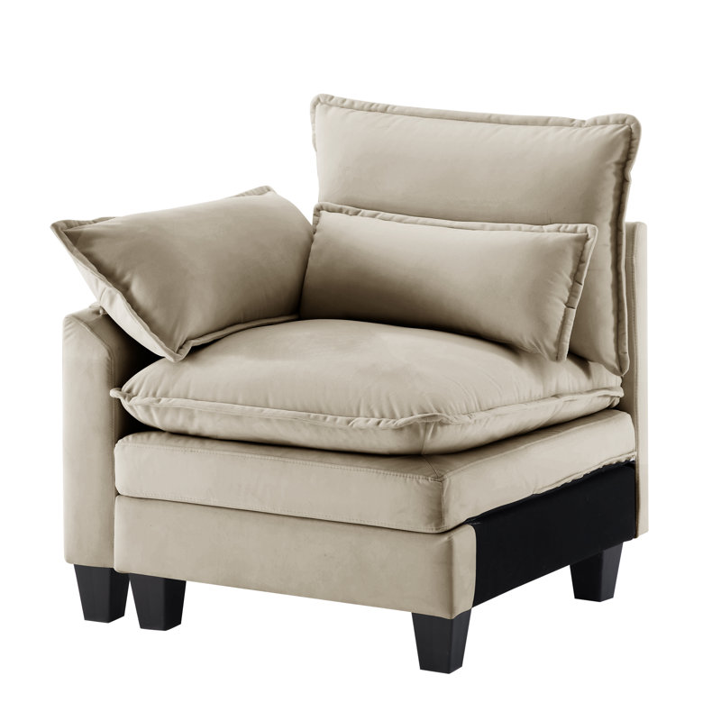 Canapé modulaire rembourré en L 4 pièces 4 pièces, Velours beige