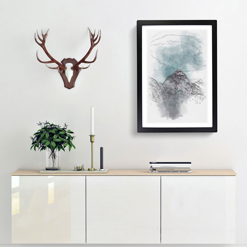 Mountain Peak In Wyoming - Single Picture Frame Painting on MDF, Black Framed, 45cm H x 33cm W x 2cm D